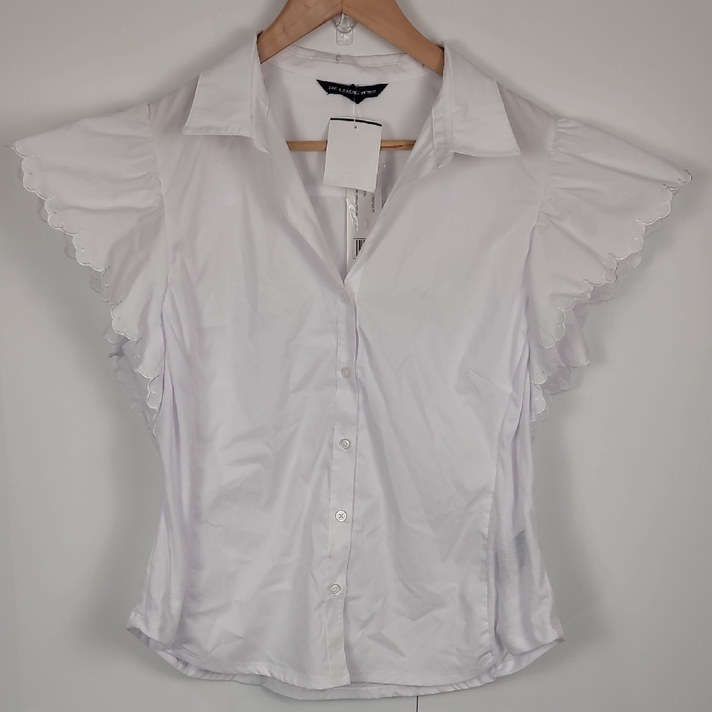 Zac & Rachel White Button Down Shirt with Ruffled Sleeves